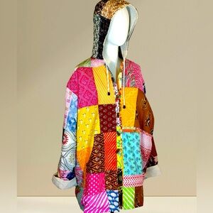 Ashley Taylor NWT kantha quilted patchwork lined jacket w hood, one of a‎ kind